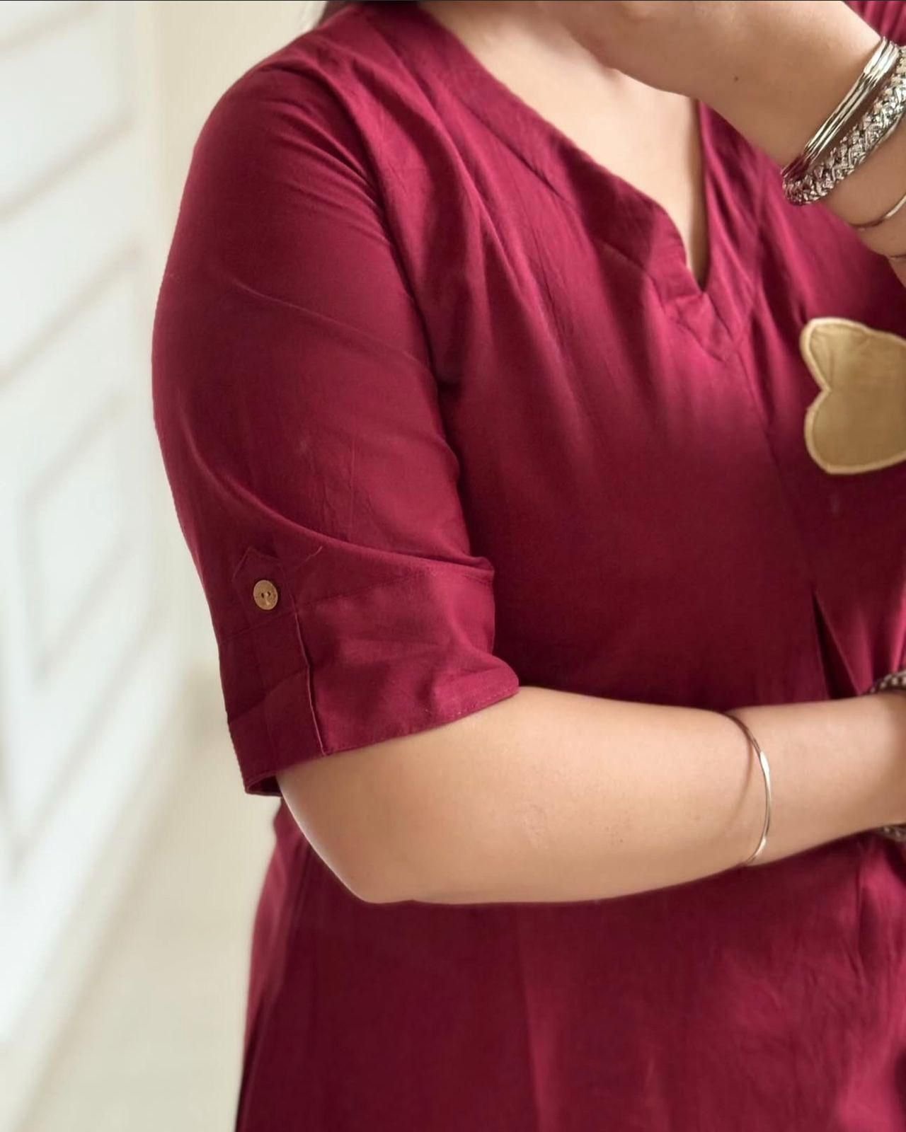 Maroon Cotton Patchwork Cord-Set